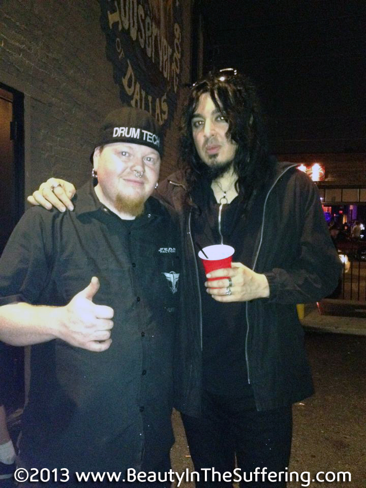 DieTrich Thrall of BEAUTY IN THE SUFFERING (right) with JERRY SALSMAN (left)) at the Fear Factory show on 05.14.13 at Tree’s in Dallas, TX.